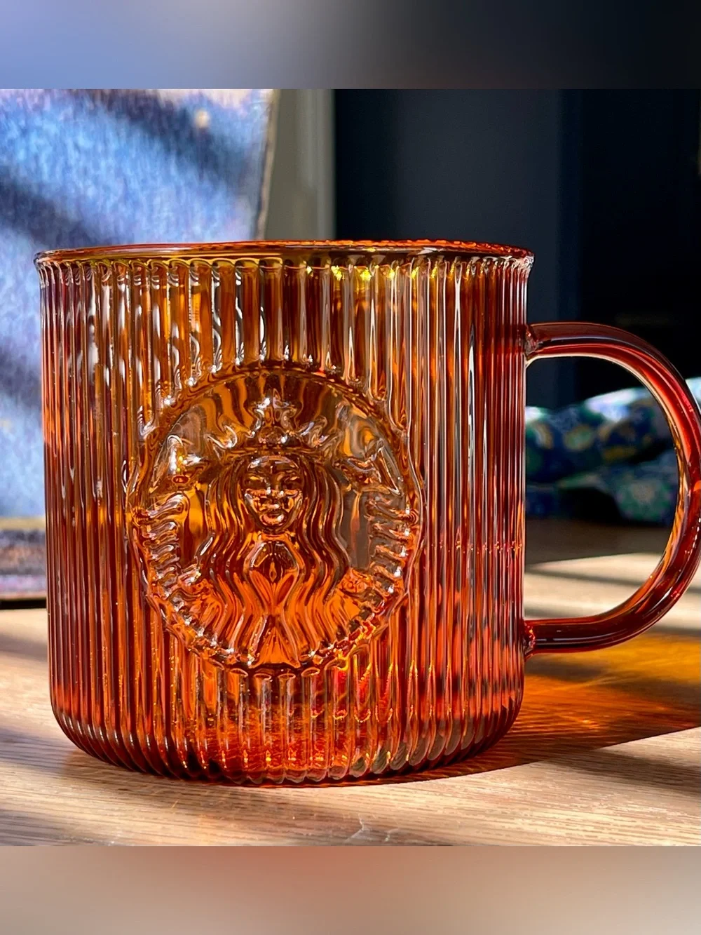 Starbucks 2025 Holiday Winter Amber Ribbed Glass Coffee Mug New